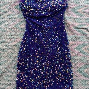 Purple sequin hoco dress !